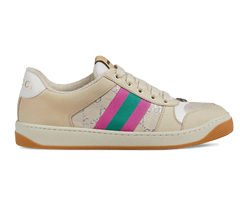Shop Gucci Screener Women's Leather Sneakers in Pink, Green & Off-White