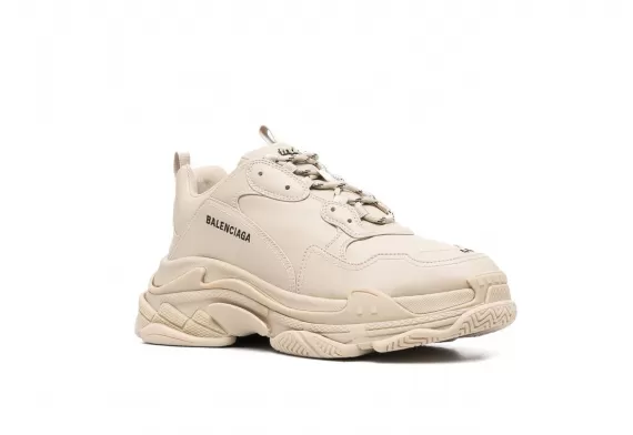 Look Great and Feel Comfortable with Balenciaga Triple S - Beige Faux Leather Men's Shoes - Shop Now!