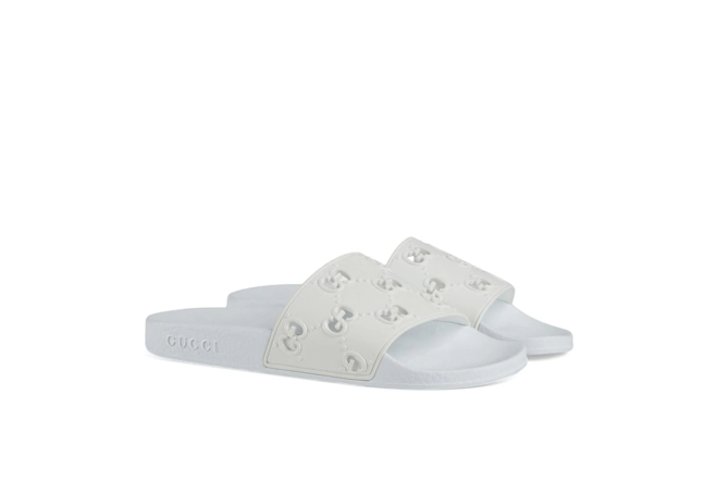 Grab Women's Gucci Rubber GG Slide Sandal White at Discounted Price!