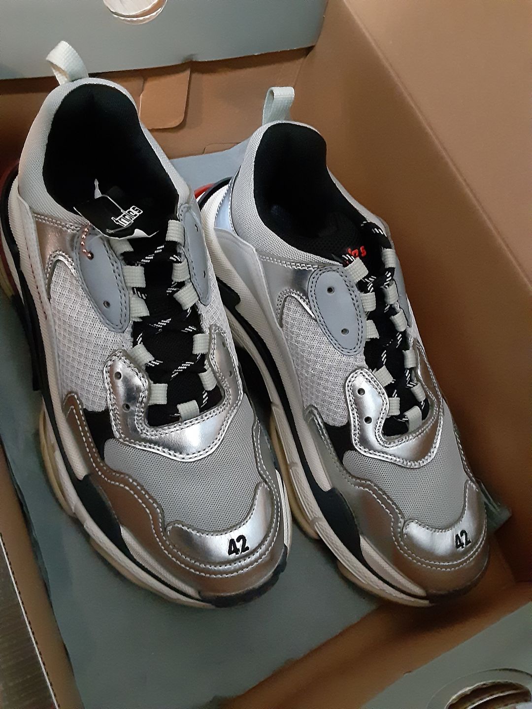 Sergey K. Balenciaga Triple S Sneakers Grey / Silver / Red