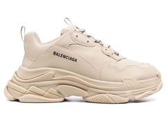 Shop Balenciaga Women's Triple S Beige Faux Leather Sneakers with Discount