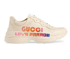 Shop Men's Gucci Rhyton Low-Top Leather Sneakers - Cream/Multicolour