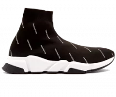 Shop Balenciaga Speed Runner Mid Logo Sneakers for Men in Black & White