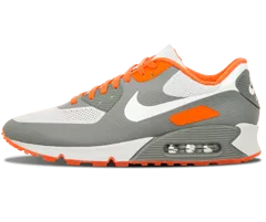 Shop the Nike Air Max 90 Hyperfuse ID Staple GREY/ORANGE men's sneaker online.