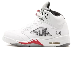 Men's Air Jordan 5 Retro - Supreme WHITE/BLACK-VARSITY RED, Get Discount Now!