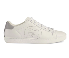 Shop Women's Gucci Ace Low-Top Sneakers with Interlocking G Symbol in White and Grey