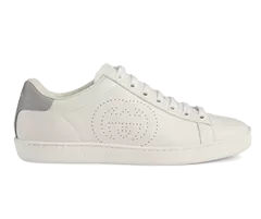 Shop Women's Gucci Ace Low-Top Sneakers with Interlocking G Symbol in White and Grey