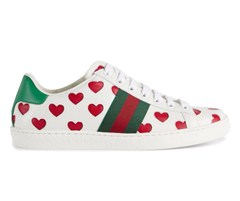 Women's Gucci Ace Lace-up Sneakers Heart Print White/Green/Red - Buy Now at Discounted Price!