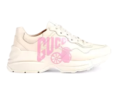 Shop Discounted Gucci Lemon Gucci-print Rhyton Leather Sneakers for Women