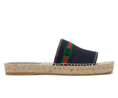 Get Gucci Navy Interlocking G Espadrille Slides for Women Now!