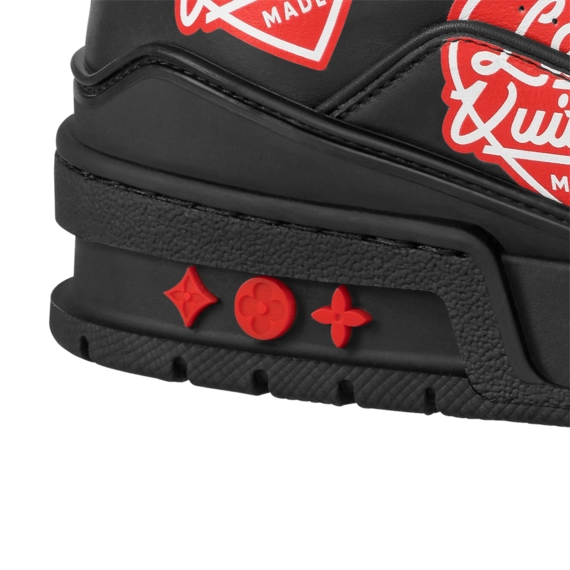 Get Men's Louis Vuitton Trainer Sneaker - Black Printed Calf Leather Now