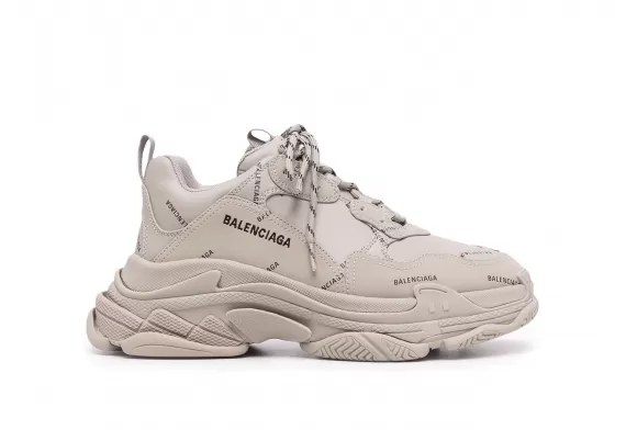 Shop Balenciaga Triple S - Beige/Black with All-over Logo Print for Men's at Discount Price