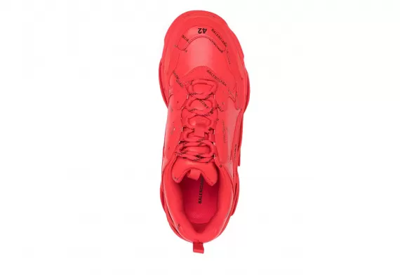 Women's Fashionable Balenciaga Triple S - Cherry-Red, All-over Logo Print