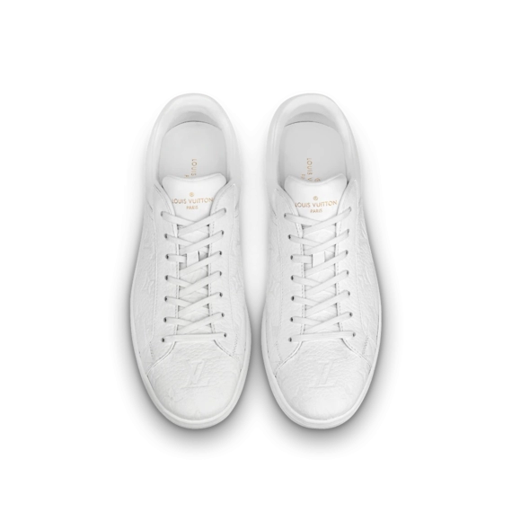 Don't Miss Out! Men's White Monogram-Embossed Grained Calf Leather Louis Vuitton Luxembourg Sneaker - On Sale!