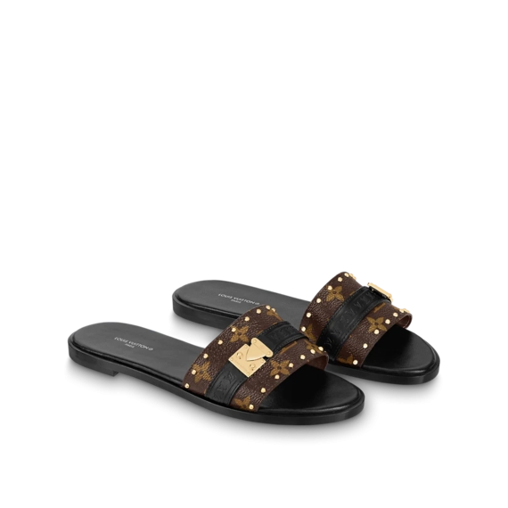 Shop Women's Louis Vuitton Lock It Flat Mule Black Today!