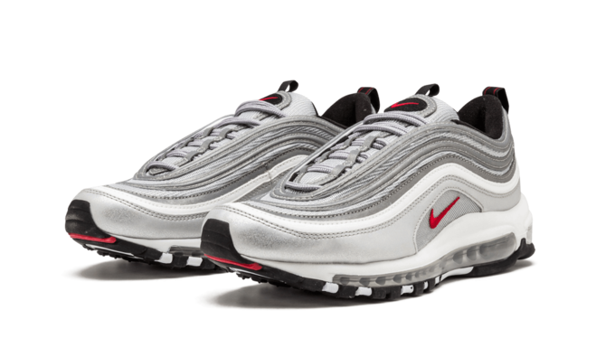 Women's Nike Air Max 97 OG QS 2017 «Silver Bullet» METALLIC SILVER/VARSITY RED 884421 001 - Discounted Price Now