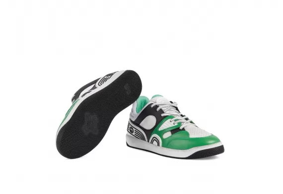 Men's Gucci Basket Low-Top Sneakers - Black/Green/White - Get Yours Now!