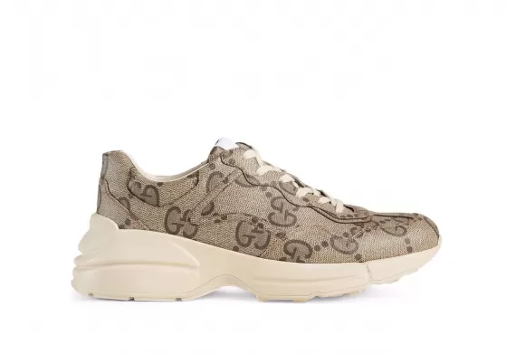 Shop Gucci Rhyton Lace-Up Sneakers for Women - Beige Monogram Pattern On Sale