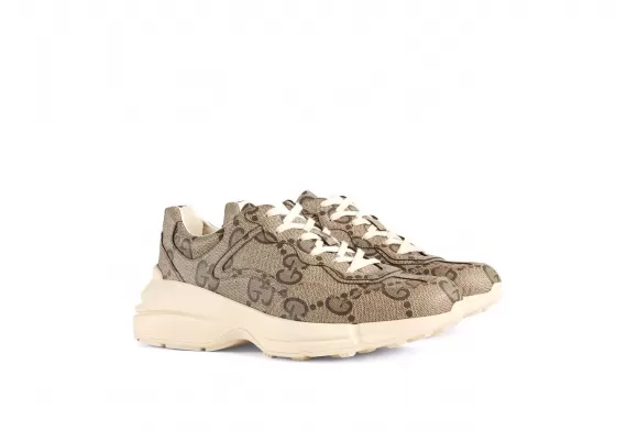 Style & Comfort - Gucci Beige Monogram Rhyton Lace-up Sneakers