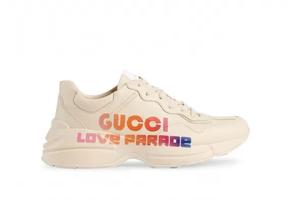 Shop Women's Gucci Rhyton Cream/Multicolour Low-Top Leather Sneakers