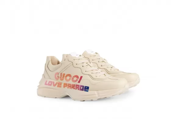 Get Women's Gucci Rhyton Cream/Multicolour Low-Top Leather Sneakers Now