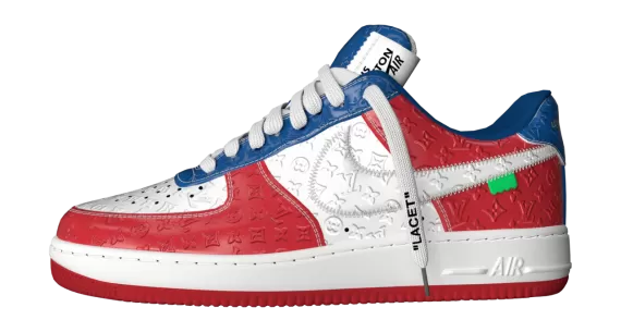 Men's Louis Vuitton X Air Force 1 by Virgil Abloh Low Red / White / Blue - Get Discount Now!