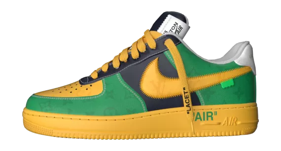 Buy Discounted Louis Vuitton and Nike Air Force 1 Low Yellow/Green/Black Virgil Abloh Shoes for Men