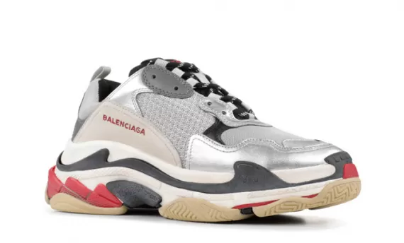 Grab Yours Now! Men's Balenciaga TRIPLE S TRAINERS - Silver / Black / Red