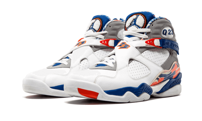 Fashion Designer Online Shop - Air Jordan 8 Retro Q23 Quinten Richardson PE for Men - White/Blue Ribbon-Orange Flash