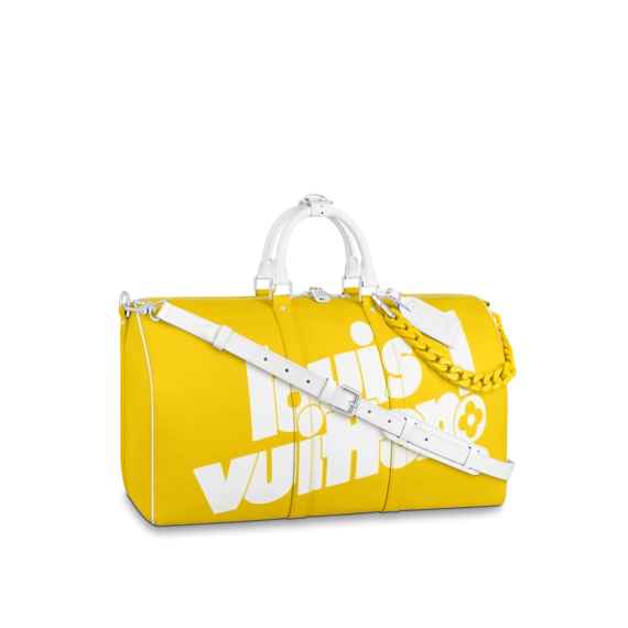 Get the Louis Vuitton Keepall Bandouliere 50 With Acetate Chain, the perfect men's fashion accessory.