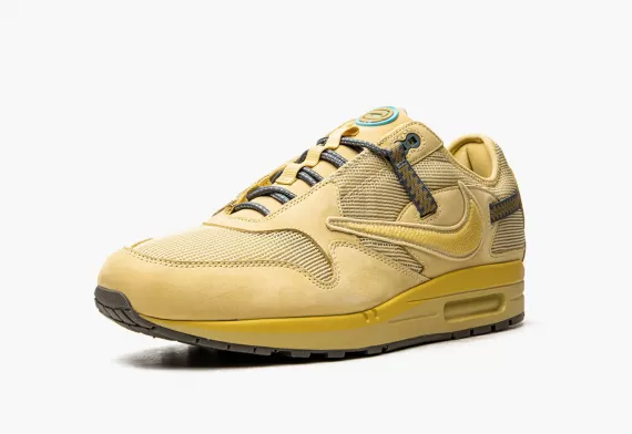 Women's Designer Shoes: Nike Air Max 1 - Travis Scott - Saturn Gold - Get, Shop Now!