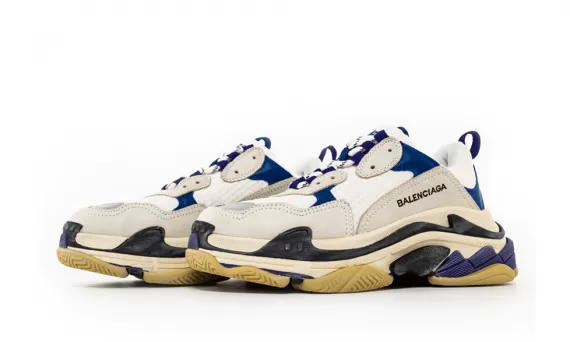 Shop Now for Men's Balenciaga Triple S Trainer White Navy Purple at Discount!