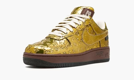 Grab the Metallic Gold Louis Vuitton AIR FORCE 1 Low Virgil Abloh for Women's at Sale