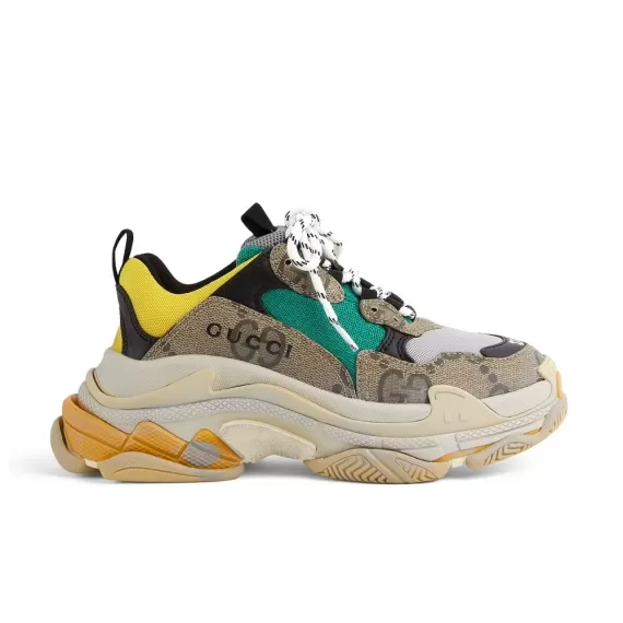 Women's Balenciaga x Gucci Triple S - The Hacker Project Beige Green Yellow Sneakers