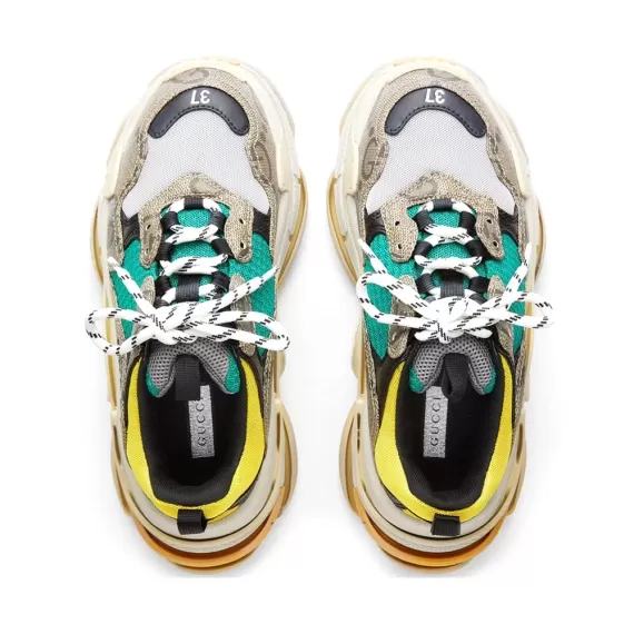 Shop Women's Balenciaga x Gucci Triple S - The Hacker Project Beige Green Yellow Sneakers