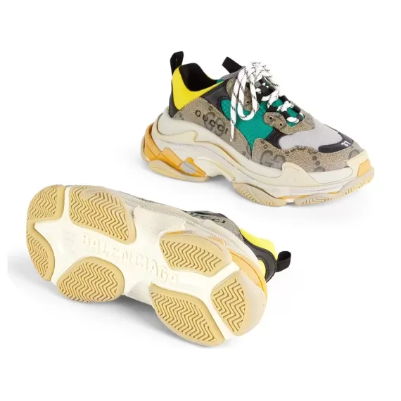 Women's Fashion - Balenciaga x Gucci Triple S The Hacker Project Beige Green Yellow Sneakers