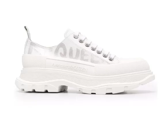 Women's Alexander McQueen Logo Print White Chunky Sole Sneakers - On Sale Now!