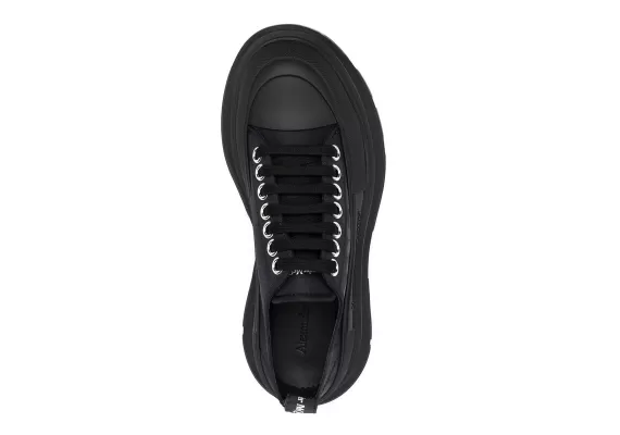 Don't Miss Out On Sale Prices: Women's Alexander McQueen Graffiti-logo Tread Slick Sneakers - Black!