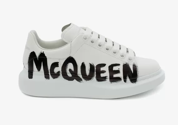 Alexander McQueen Graffiti Oversized Sneaker in White/Black - Men's Discounted Shoes