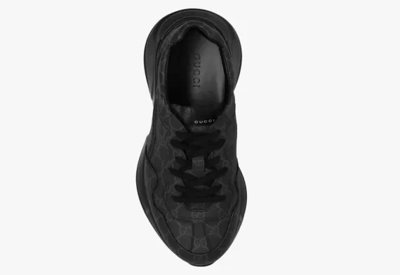 Grab the Men's Gucci Rhyton Sneakers with Monogram Pattern in Black - Now at a Discount!