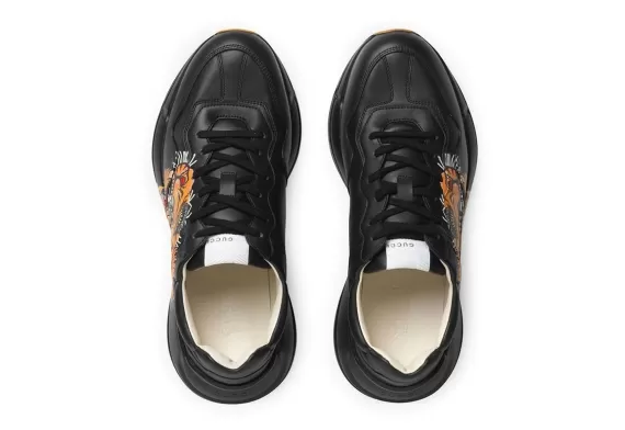 Men's Gucci Rhyton leather sneaker with tiger - Black on sale at the fashion designer online shop!