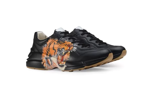 Buy men's Gucci Rhyton leather sneaker with tiger - Black and save!