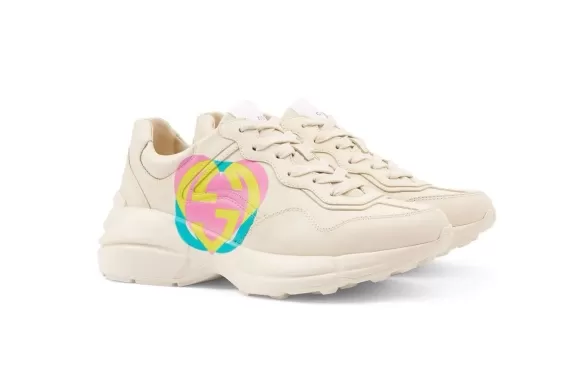 Women's Gucci Rhyton Sneakers with Multicolour Heart Print on Sale Now!