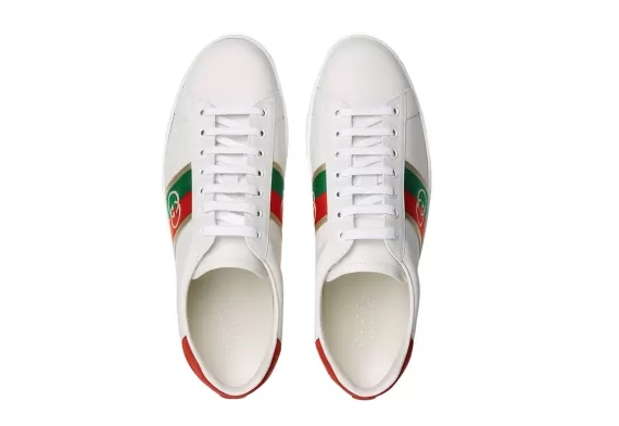 Look Stylish with Gucci Leather Ace Sneakers - White/Red/Green