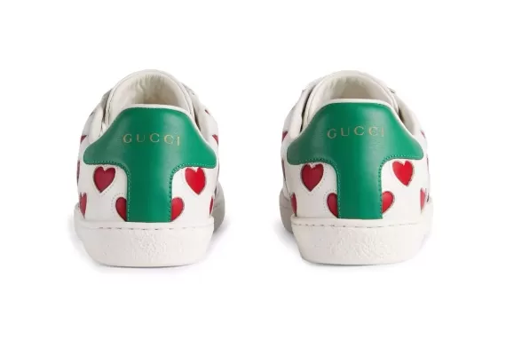 Get Women's Gucci Ace Heart Print Lace-up Sneakers in White/Green/Red at a Discounted Price!