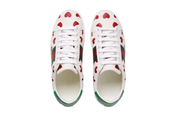 Shop Women's Gucci Ace Lace-up Sneakers with Heart Print White/Green/Red - Buy Now for a Discount!