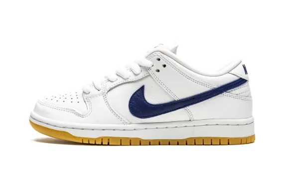 Get the Nike SB Dunk Low Pro ISO Orange Label - White / Navy for Men's at a Discount!