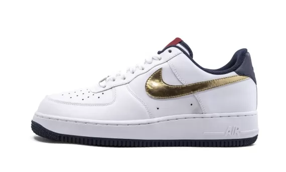 Shop Men's Nike Air Force 1 '07 White/Metallik Gold-Obsidian at Discount Prices