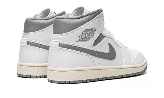 Women's Shoes - Air Jordan 1 Mid - White / Stealth Grey - Get Discount Now!