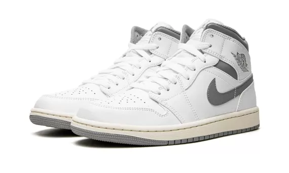 Women's Fashion - Air Jordan 1 Mid - White / Stealth Grey - Get Discount Now!